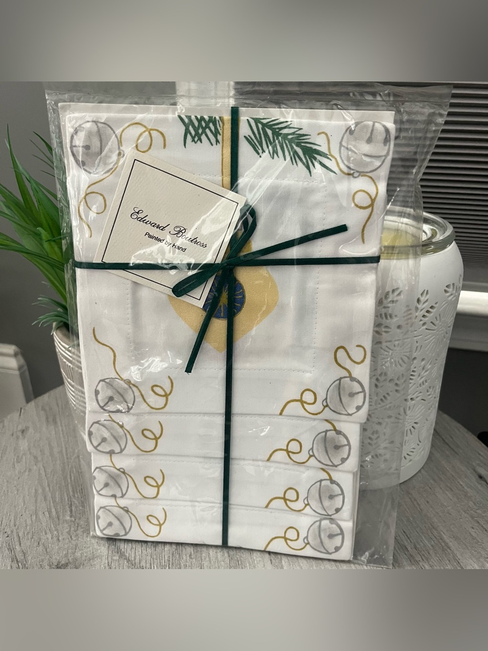 Edward Boutross Hand Painted Christmas Cocktail Napkins Set of 4